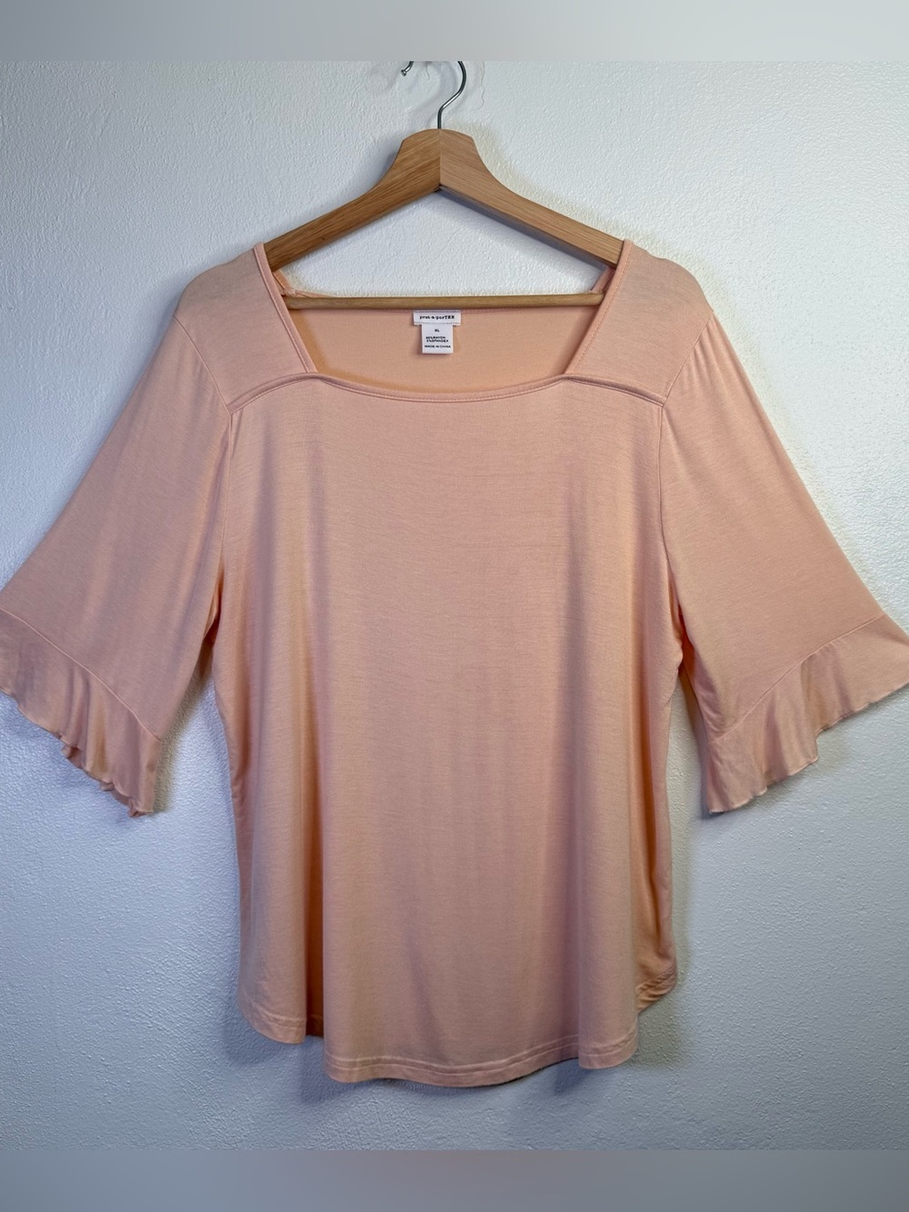 Pret-a-porTee Peach Square Neck Ruffle Sleeve Top Women's Size XL Whimsy Boho